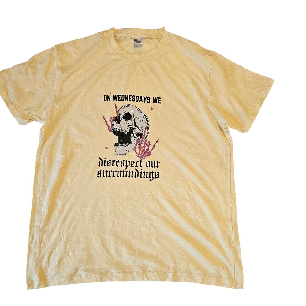 Fashion Mens On Wednesdays We Disrespect Our Surroundings Skull Graphic Tee L